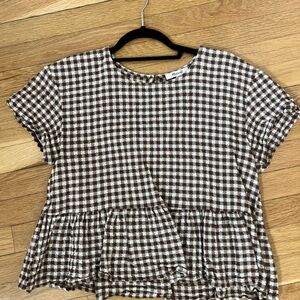Madewell Brown and White Gingham Top